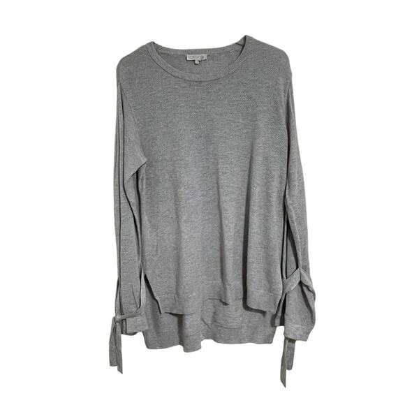 1. STATE Waffle Knit Tie Sleeve Top Size S Light Gray Longline Relaxed Fit Fall - Picture 2 of 10